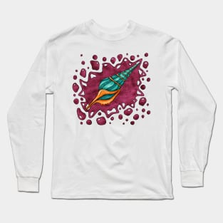 Teal and orange sea shell, graphic nautical Long Sleeve T-Shirt